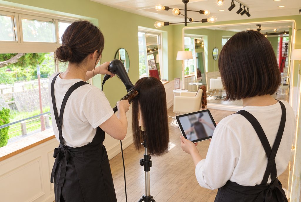 マニュアルの動画を見ながらブローを練習する